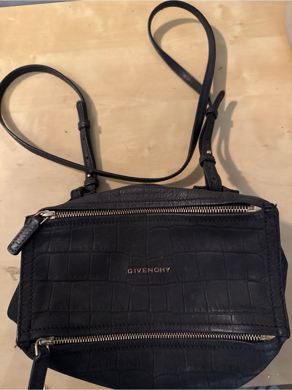 Givenchy Black Croc-Embossed Leather Crossbody with Gold Hardware